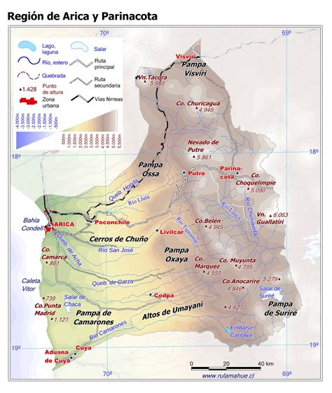 mapa de la región de Arica y Parinacota, destacando la comuna de Putre y la localidad de Socoroma