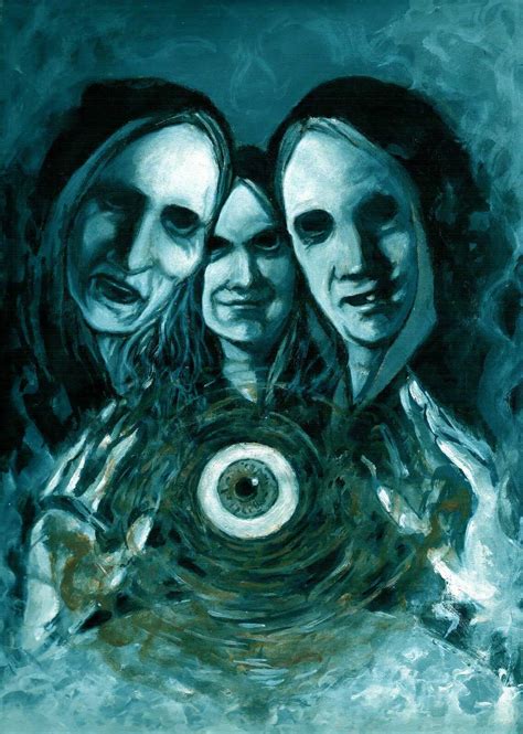 Representación artística de las Grayas compartiendo su ojo, con Perseo observándolas.