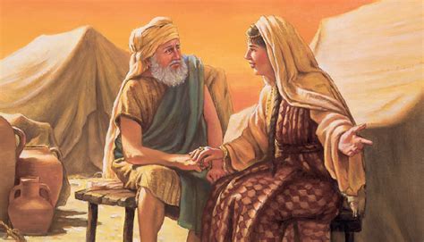 Representación de Abraham y Sara riendo ante la promesa del hijo