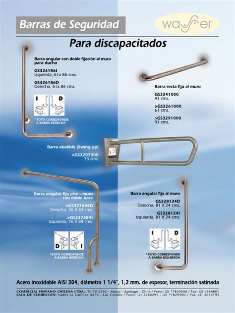 Ilustración de diferentes tipos de barras de apoyo (fijas y abatibles) en un baño para discapacitados.