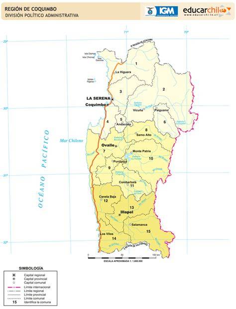Mapa de la Cuarta Región destacando Coquimbo y sus comunas