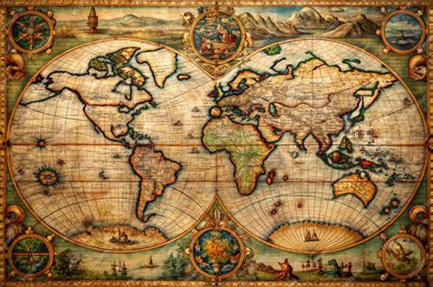 Mapa antiguo del siglo XVI o XVII que simboliza la