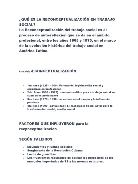 Esquema conceptual del movimiento de reconceptualización en América Latina y su impacto en la metodología del Trabajo Social