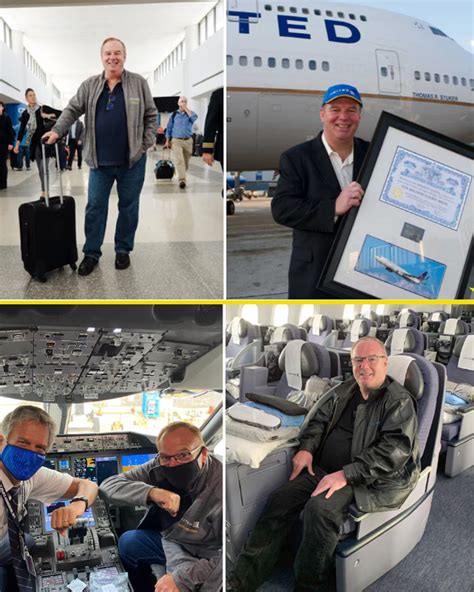 Tom Stuker con su pase de vuelo vitalicio de United Airlines