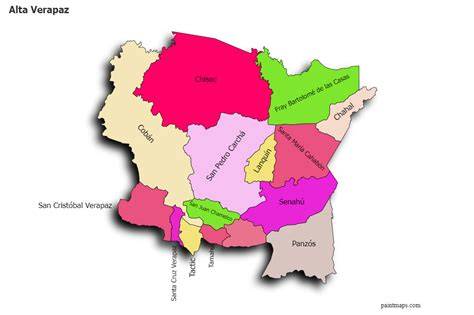 Mapa de Alta Verapaz y Verapaz: áreas donde residen las comunidades q’eqchi’ y achi