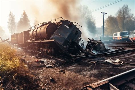 Esquema de un accidente ferroviario o ilustración de un tren descarrilado