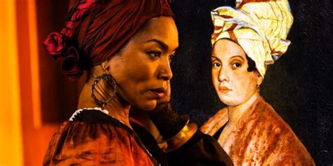 Retrato de Marie Laveau con elementos místicos y de vudú