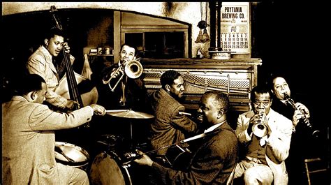 Fotografía antigua de músicos de jazz tocando en Nueva Orleans