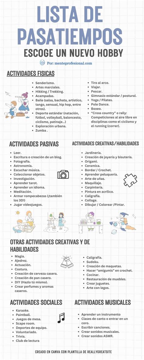 Infografía con ideas de pasatiempos para jubilados
