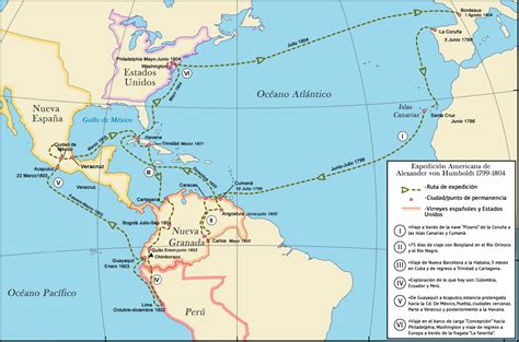 Mapa de la ruta de exploración de Alexander von Humboldt y Aimé Bonpland por América (1799-1804)