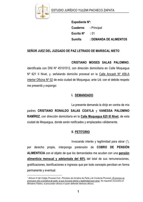 Ejemplos de documentos de respaldo para una demanda de pensión de alimentos