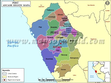 Mapa de ubicación del municipio de Yungay dentro del departamento de Ancash, Perú