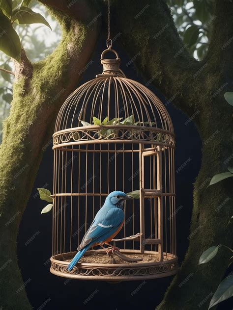 Representación abstracta de una jaula abriéndose y transformándose en un pájaro oscuro