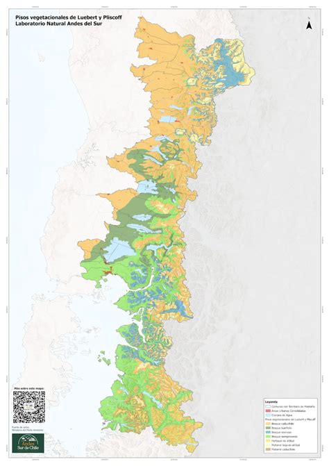 Mapa de los pisos vegetacionales y zonas de intervención antrópica en la Región Metropolitana de Santiago