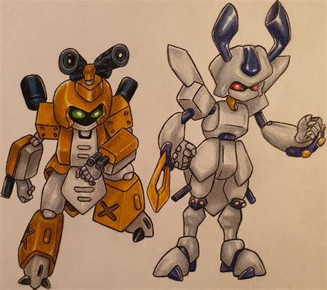 Ilustración de Metabee y Rokusho, dos Medabots emblemáticos
