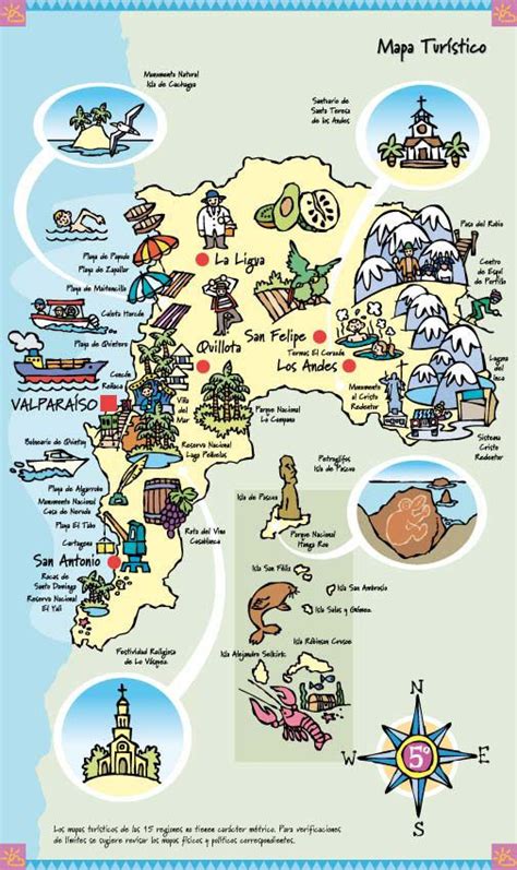 Mapa turístico de Chile destacando destinos populares para la tercera edad