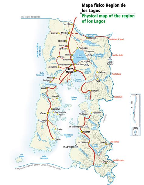 Mapa de la región de Los Lagos y la comuna de Río Bueno