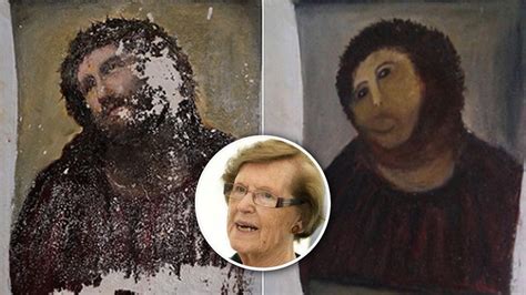 Foto comparativa del Ecce Homo original y el restaurado por Cecilia Giménez
