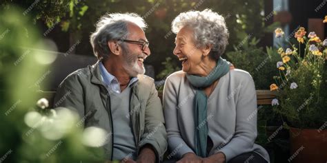 Una pareja de ancianos riendo juntos, con un gesto de complicidad