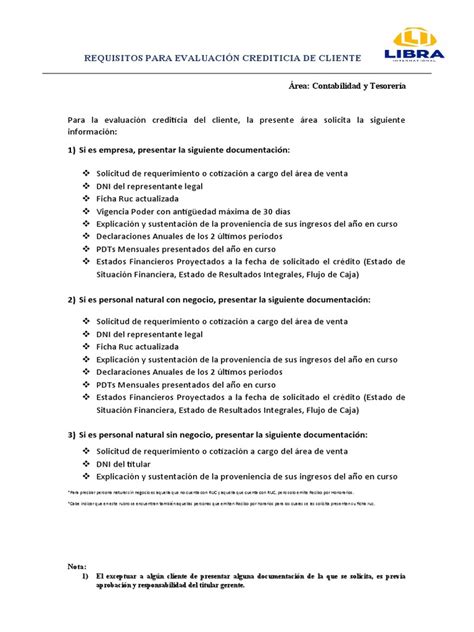 Documentos para evaluación crediticia