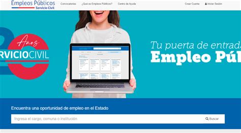 Captura de pantalla o ilustración del Portal de Empleos Públicos de Chile
