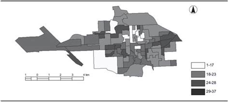 Mapa de áreas de relegación urbana en una ciudad post-desastre