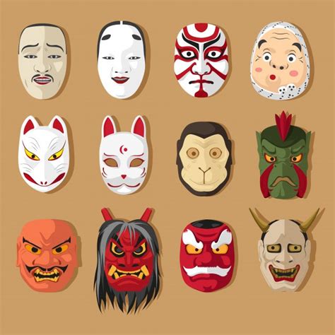 variedad de máscaras japonesas tradicionales