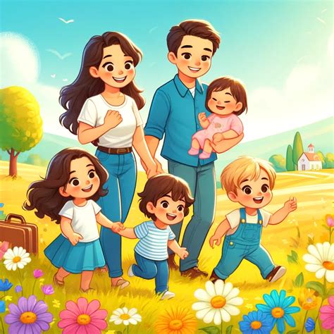 Imagen ilustrativa de una familia con rasgos caricaturescos para representar a la familia Guácatela y su dinámica de cuidado