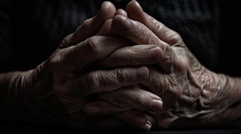 Fotografía de las manos arrugadas de una persona mayor entrelazadas