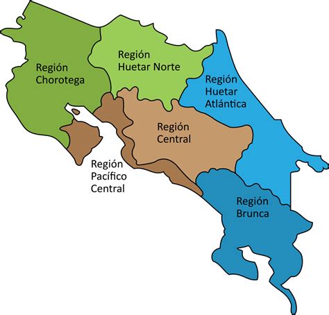 Mapa de Costa Rica con sus principales regiones