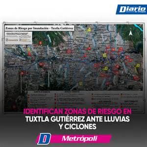 Mapa de riesgo por inundación para Tuxtla Gutiérrez, indicando zonas de riesgo bajo, medio y alto