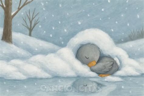 Patito congelado en el hielo, representando la dureza del invierno