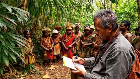 Representación de un etnógrafo realizando observación participante en una comunidad