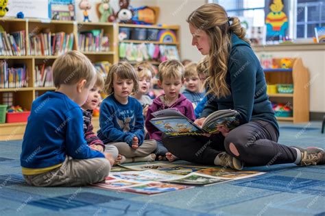 Foto temática de una niñera leyendo un cuento a un grupo de niños en Lo Barnechea