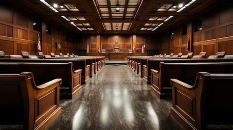 Fotografía de una sala de juicio o edificio judicial