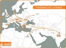 Mapa de las migraciones gitanas desde la India