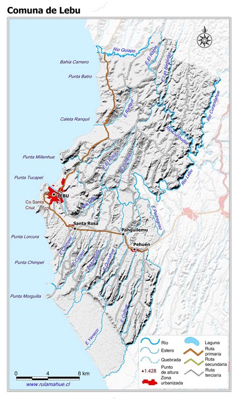 Mapa de la ubicación geográfica de la comuna de Lebu en la Región del Bío Bío, Chile