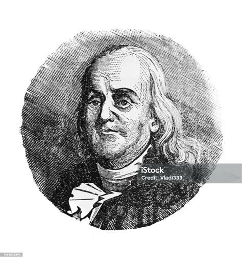 Grabado antiguo de Benjamin Franklin en una mecedora