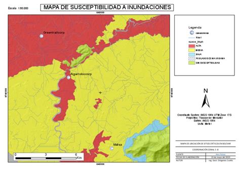 Mapa temático mostrando áreas de susceptibilidad a inundaciones según el relieve y la exposición costera.