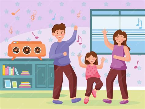 Siluetas de una familia bailando y cantando en casa