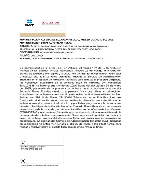 Ilustración de un notificador del SAT dejando un citatorio en un domicilio
