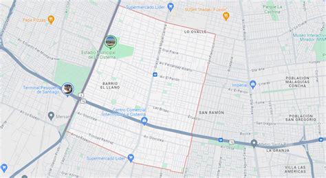Mapa de ubicación de la comuna de La Cisterna en la Región Metropolitana de Santiago