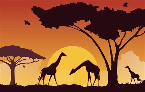Ilustración de una jirafa rosa en la sabana africana