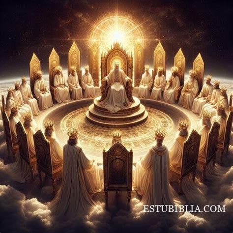 Representación artística de los veinticuatro ancianos rodeando el trono de Dios