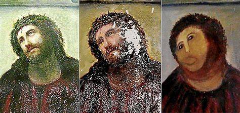 Fotografía del Ecce Homo de Borja antes y después de la restauración de Cecilia Giménez