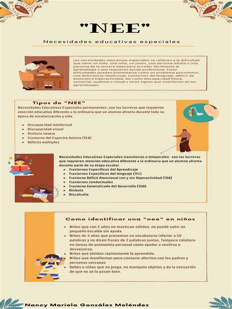 Infografía: Tipos de Necesidades Educativas Especiales (NEE) que apoya la Escuela América