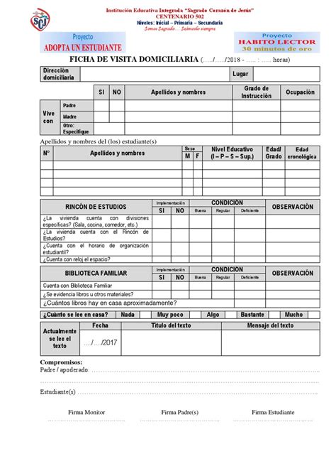 documento de ficha de visita domiciliaria o formulario de inspección técnica