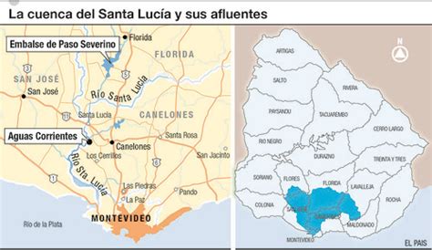 mapa de Uruguay con el río Santa Lucía