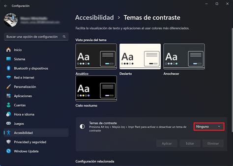 Captura de pantalla mostrando las opciones de ajuste de contraste en Windows.