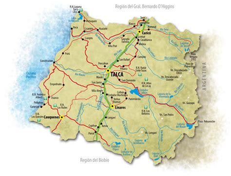 Mapa de la Región del Maule con la ubicación de San Clemente y Talca, destacando la parcela
